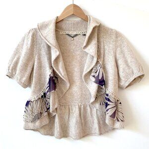 Anthropologie Knitted & Knotted Open Cardigan Sweater XS Wool Angora Silk Ruffle